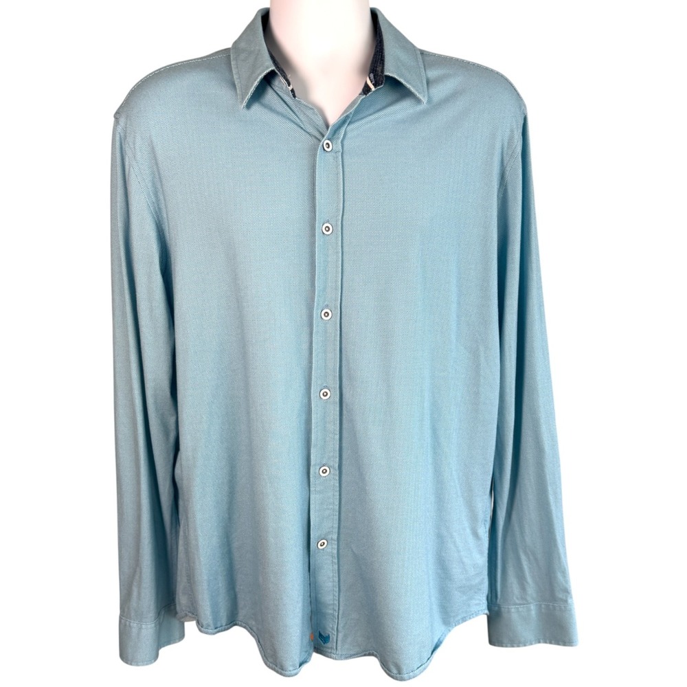 Buttercloth Mens Performance Herringbone Regular Fit Shirt Sz L Stretch Comfort‎
